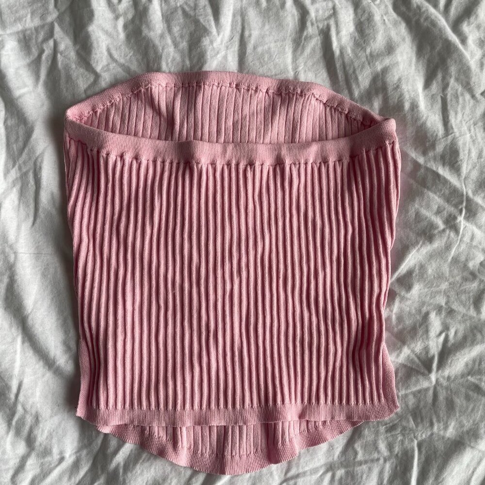 Pink Bandeau Ribbed Crop Top - Picture 6 of 6